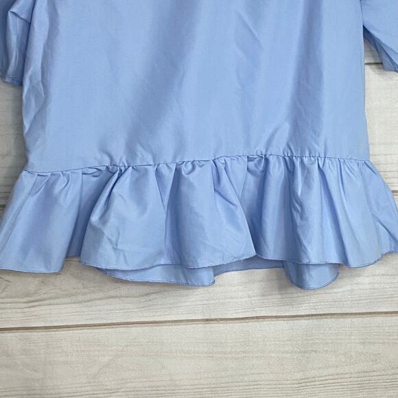 Shein Blue Ruffle Short Sleeve Blouse Size Medium - Picture 6 of 9